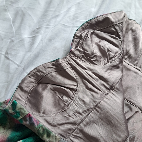 Elizabeth & James | Green , pink & grey floral cute flowy strapless mini Dress - Picture 8 of 11